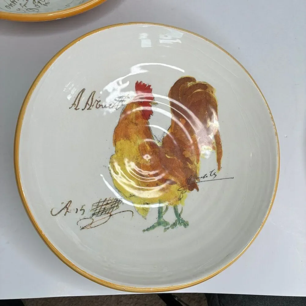 Williams Sonoma ROOSTER SCRIPT Pasta Bowls Made In Italy  10” Set Of 4